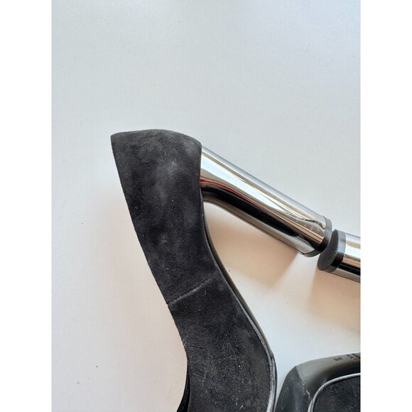 CASADEI Black Suede Leather Pointed Toe High Mirrored Block Heel Pumps, Size 36 - Picture 12 of 16